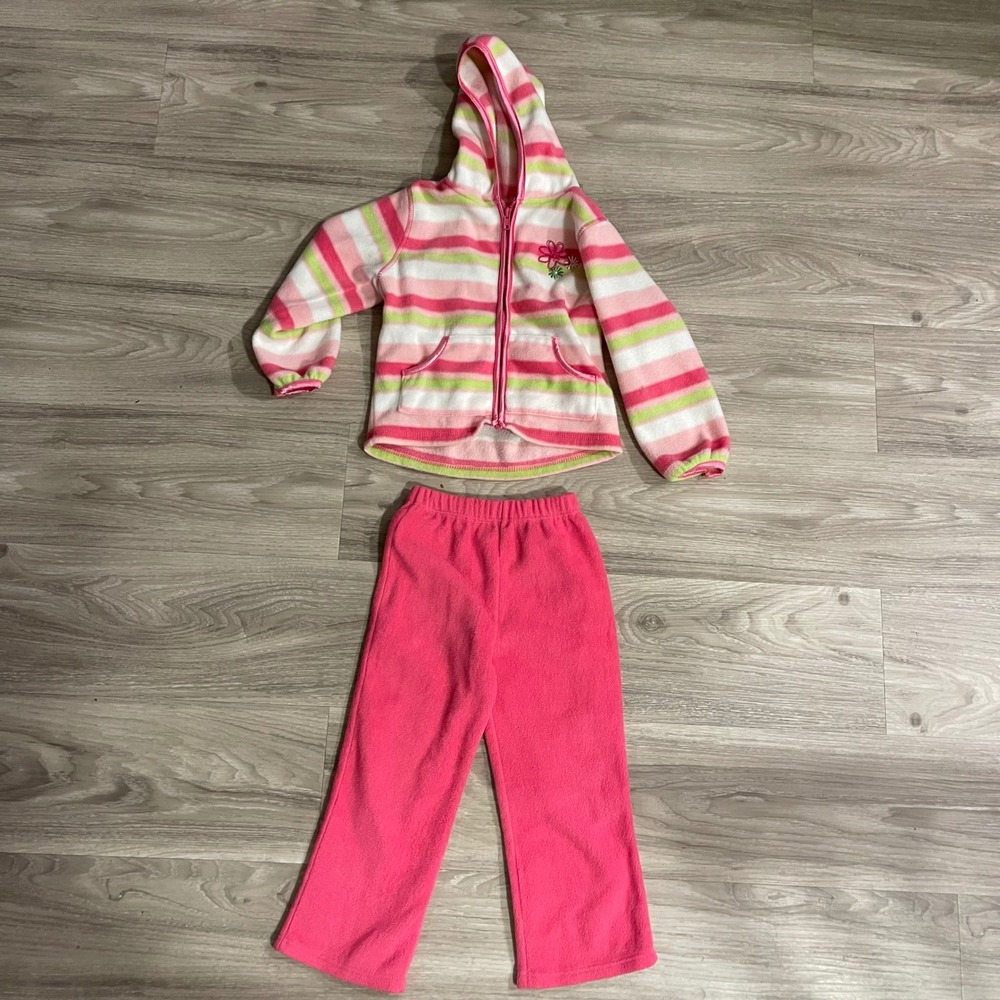 Vintage Y2K Pink Toddler Girls Fleece Set Girly 2000s 4T Fall Winter